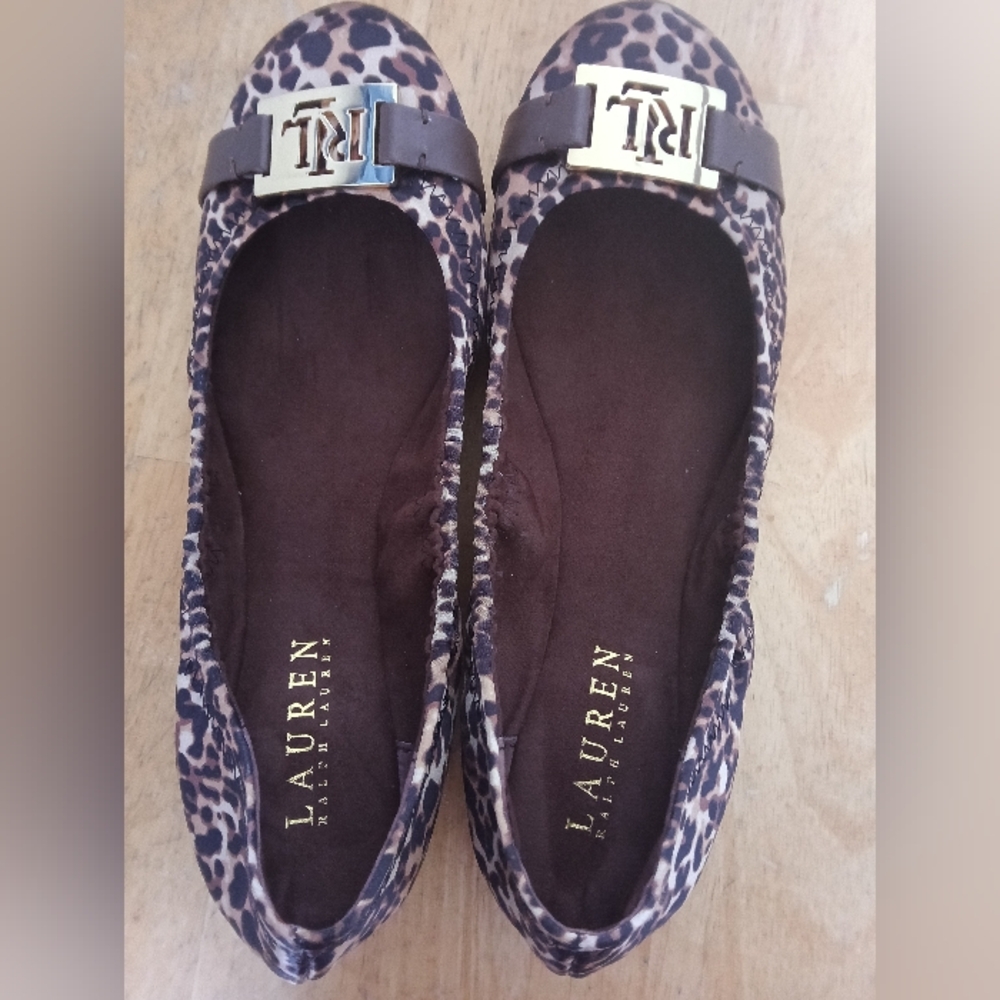 Ralph Lauren Leopard Print Ballet Flats - Brown